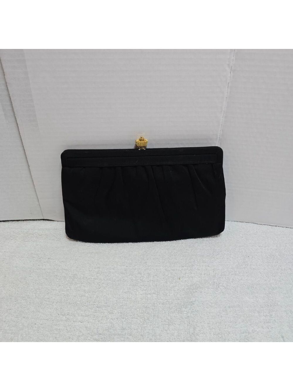 Women's MM Black Peau De Faille Clutch One Size with Gold Clasp